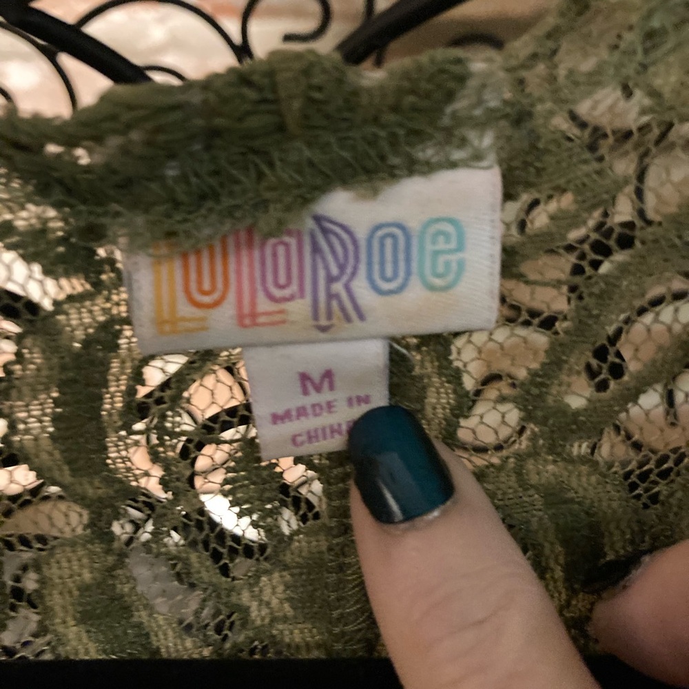 LuLaRoe Maxi Green Lace Duster/Cardigan - Picture 2 of 5